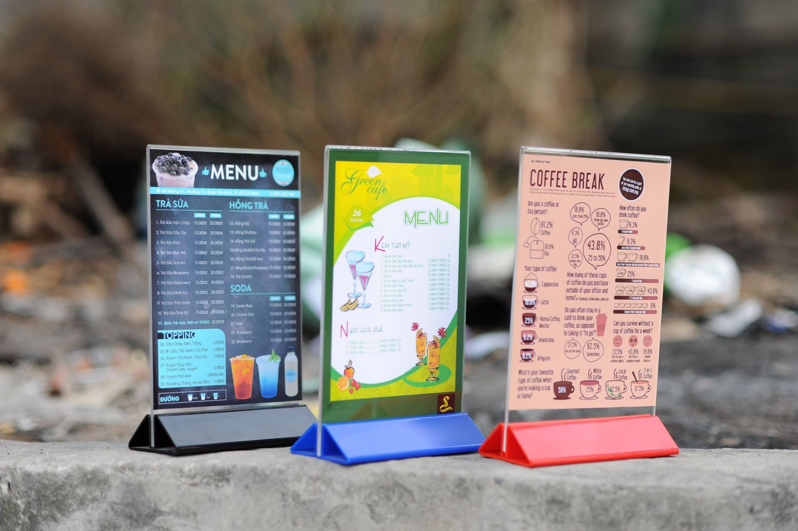 in menu quán cà phê