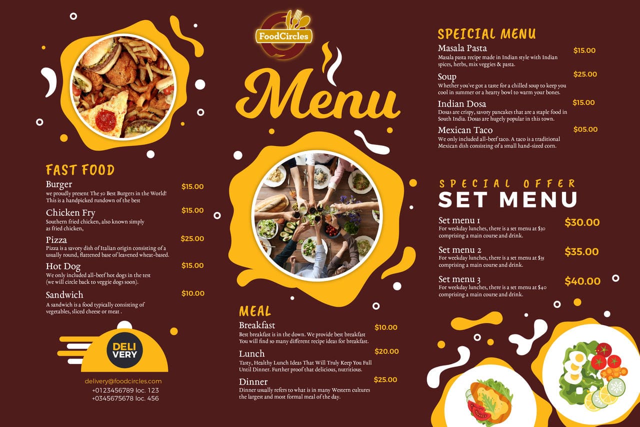 menu nhà hàng sang trọng